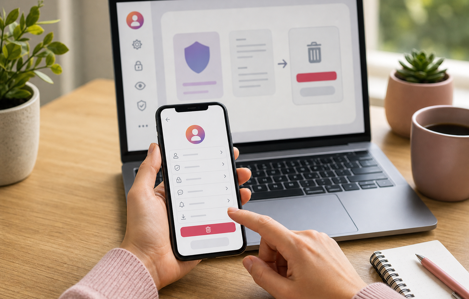 Téléphone affichant une interface générique de paramètres de confidentialité et suppression de compte